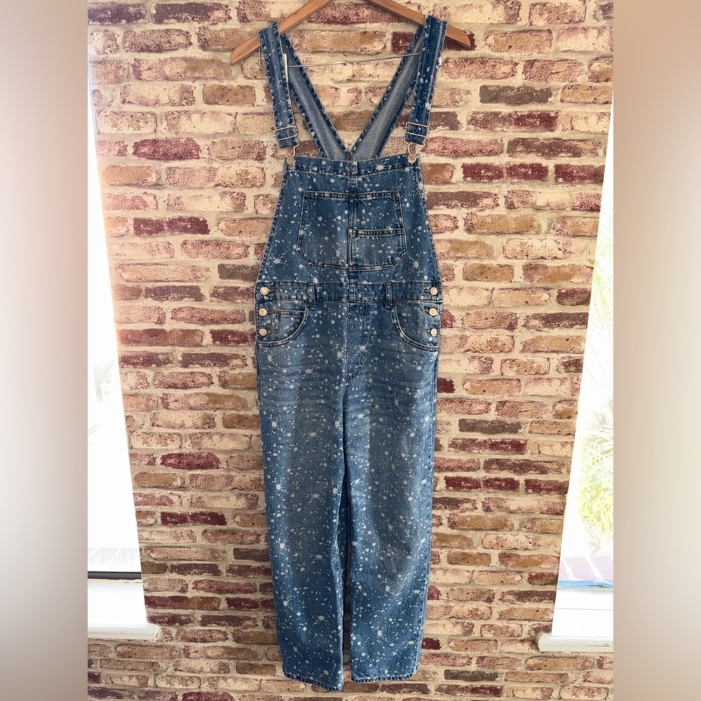 We The Free by Free People Denim Overalls Splatter Paint Size M